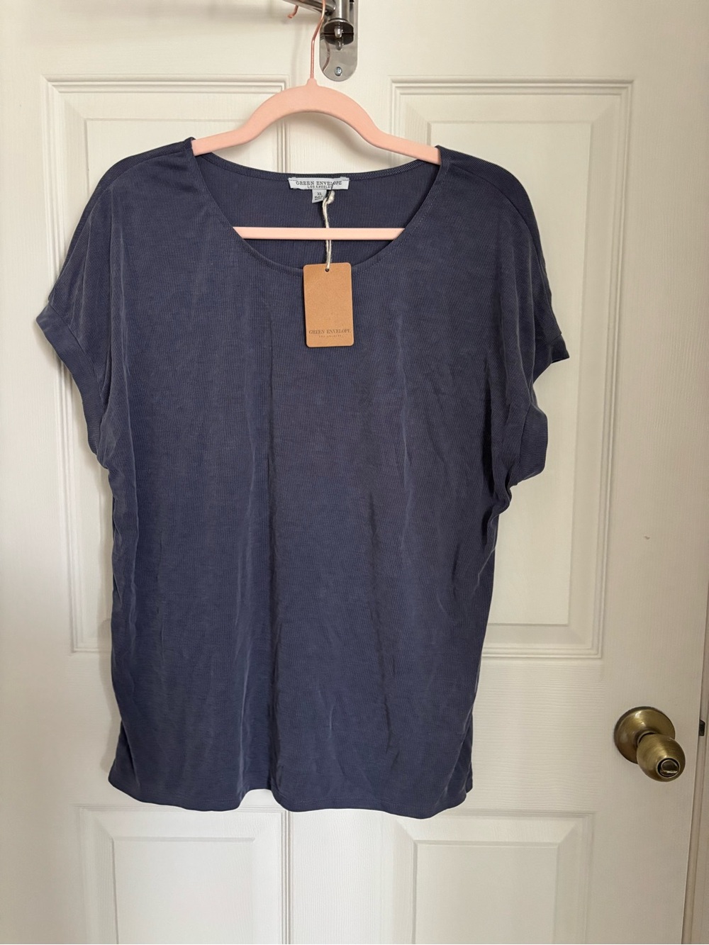 Green Envelope Slate Blue Scoop Neck Short Sleeve Tee